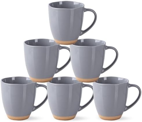 AmorArc 12oz Ceramic Coffee Mugs set of 6, Stylish Coffee Mugs with Rustic Terracotta Underside for Latte/Cappuccino/Milk/Cocoa, Dishwasher&Microwave Safe by AmorArc