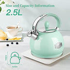 Tea Kettle Stovetop, 2.64 Quart Food Grade Whistling Tea Pot, Mint Green - Image 5