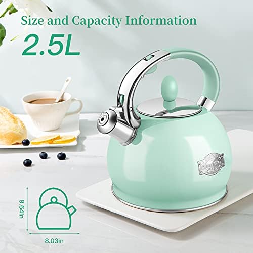 Tea Kettle Stovetop, 2.64 Quart Food Grade Whistling Tea Pot, Mint Green - Image 5