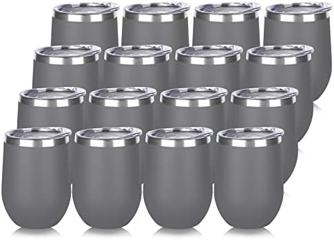 DOMICARE Stainless Steel Wine Tumbler Bulk with Lid, Personalized Insulated Tumblers Set, 12oz Travel Coffee Cups Pack of 16, Gray by VisittheDOMICARE