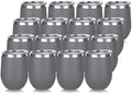DOMICARE Stainless Steel Wine Tumbler Bulk with Lid, Personalized Insulated Tumblers Set, 12oz Travel Coffee Cups Pack of 16, Gray by VisittheDOMICARE