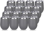 DOMICARE Stainless Steel Wine Tumbler Bulk with Lid, Personalized Insulated Tumblers Set, 12oz Travel Coffee Cups Pack of 16, Gray by VisittheDOMICARE