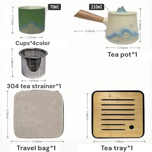 Portable Chinese Tea Set with Carry Bag - White Complete Gongfu Teapot Set Includes Side Handle, 4 Color Cups,Tea Tray & Strainer, Artistic Travel Teapot Kit for Camping, Office, Home & Gifts - Image 3
