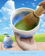 Natural Crystal Flower Matcha Set - 4 Pcs Food Grade Matcha Kit with Spouted Bowl, Matcha Whisk, Scoop and Chasen Holder - Matcha Tea Ceremony Gift for Matcha Lovers (Mist Azure) - Image 4