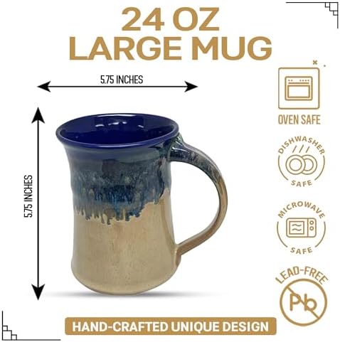 Clay in Motion Handmade Ceramic Mug 24 oz, Large Coffee Mug, Hand Painted Stoneware, Dishwasher Microwave & Oven Safe, Lead-Free, Made in USA Since 1981 (Cobalt Canyon) - Image 2