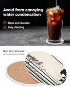 Coasters for Drinks Set of 8 Abstract Forest Walking Bear Silhouette Natural Scenery Ceramic Cup Mat, Absorbent Ceramic Stone Coasters with Cork Base for Coffee Cups Wooden Table Home Decor 4 Inch - Image 7
