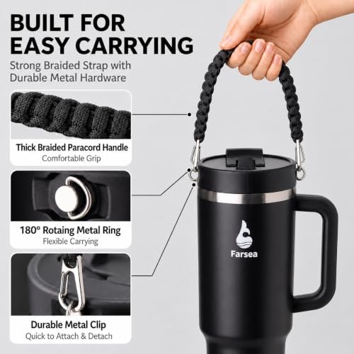Farsea 40oz Insulated Stainless Steel Travel Tumbler with Handle & Straw - Image 4