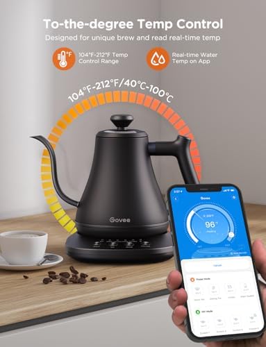 Govee Smart Electric Kettle, WiFi Variable Temperature Gooseneck Pour Over Kettle and Tea Kettle, Alexa Control, 1200W Quick Heating, 100% Stainless Steel, 0.8L, Matte Black (Pack of 2) - Image 4
