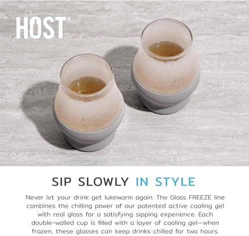 Host Glass Sipping FREEZE Insulated Drinking Glasses for Bourbon, Double Walled Glasses with Active Cooling Gel, Glass Cups Gray 6oz Set of 2 - Image 6