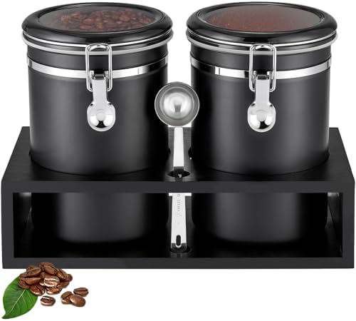 2×63OZ Stainless Steel Coffee Canister with Shelf and Scoop for Coffee Bar by Hanber