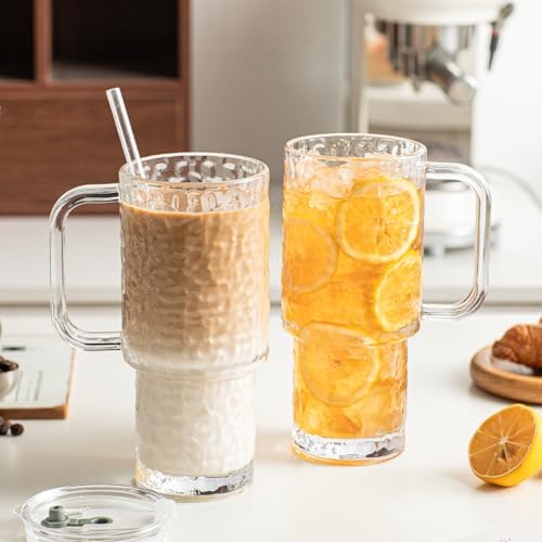 INSETLAN 24 oz Glass Tumbler with Handle, 2-Pack Iced Coffee Cups With Lids - Image 3