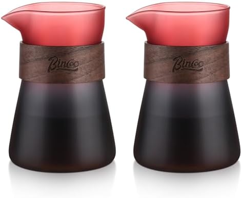 Glass Coffee Carafe with Wood Heat-Resistant Loop, 16oz Glass Coffee Server for Pour Over, Coffee Decanter & Coffee Pot, 2 Pack by Bincoo