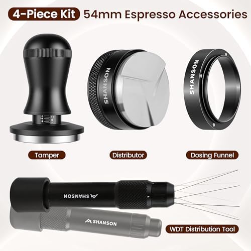 ShanSon Espresso Accessories Kit,4-Piece Set,Tamper, Distributor, Dosing Funnel, Retractable WDT Tool,54mm Stainless Steel Coffee Accessories Kit for Home & Commercial Use - Image 3