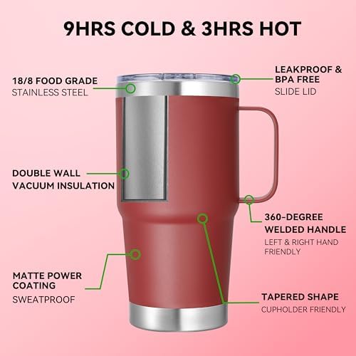 20 oz Stainless Steel Tumbler with Handle Bulk Metal Insulated Tumblers Travel Coffee Mug with Handle Double Wall Tumbler Cup with Lid and Straw, Wine Red 12 Pack - Image 3