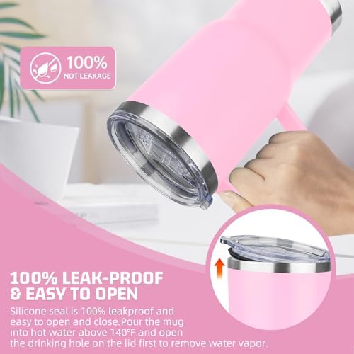 20oz Stainless Steel Insulated Tumbler with Handle and Lid, Double Wall Vacuum Insulated Coffee Mug, Leak Proof Travel Mug for Hot and Cold Drink, Mix Color-4 Pack - Image 5