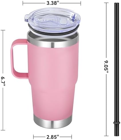 20 oz Stainless Steel Tumbler with Handle Bulk Metal Insulated Tumblers Travel Coffee Mug with Handle Double Wall Tumbler Cup with Lid and Straw, Pink 12 Pack - Image 4