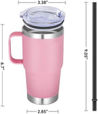 20 oz Stainless Steel Tumbler with Handle Bulk Metal Insulated Tumblers Travel Coffee Mug with Handle Double Wall Tumbler Cup with Lid and Straw, Pink 12 Pack - Image 4