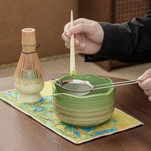 Matcha Whisk Set, 18.6oz Ceramic Matcha Bowl with Spout, Bamboo Whisk, Whisk Holder, Scoop - 4Pcs Elegant Matcha Set for Gifting and Personal Use Dark Green - Image 4