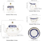 fanquare 21-Piece Blue Lace and Roses Bone China Tea Sets for Adults - Image 6