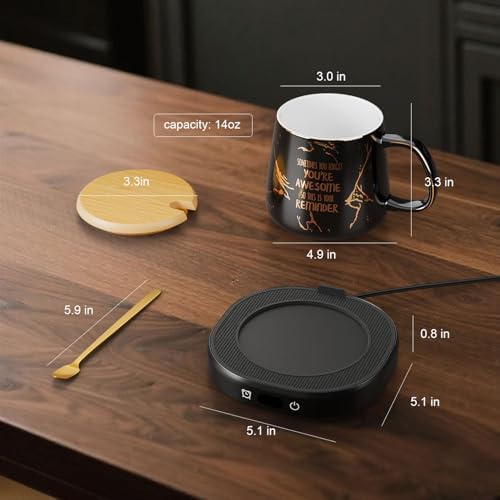 Coffee Mug Warmer with You are Awesome Mug Set Electric Cup Warmer for Desk - Image 6