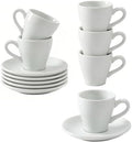Espresso Cups Set of 6, 2.8 oz White Espresso Cups and Saucers by Abestware