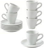 Espresso Cups Set of 6, 2.8 oz White Espresso Cups and Saucers by Abestware