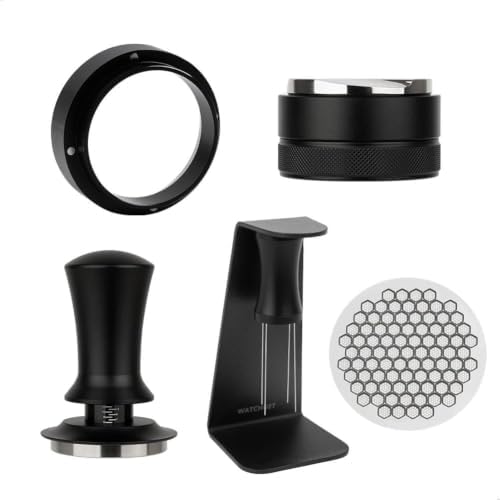 Watchget 5 PCS 51mm Espresso Accessories Kit - Constant Pressure Tamper, Adjustable 3-Blade Distributor, Honeycomb Puck Screen, Magnetic WDT Tool with Stand & Magnetic Dosing Funnel by watchget
