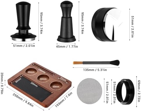 Asixxsix Coffee Tamper Set, 7PCS Espresso Accessories Kit with Wood Espresso Tamping Station, Distributor, Dosing Funnel, PuckScreen, Brush, 51mm Tamper Tools - Image 5