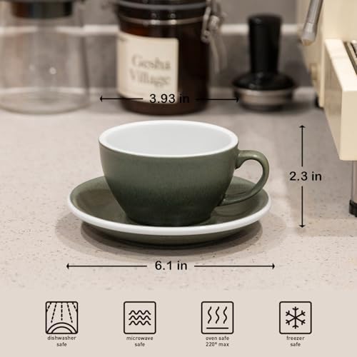 Loveramics Matt Cappuccino Cup, 8 oz Ceramic Latte Art Mug with Saucer, Thick-walled stoneware cup Set, Barista Latte Cup Set for Latte, Cappuccino, Tea - Mineral Colors (Forest, 8OZ) - Image 5