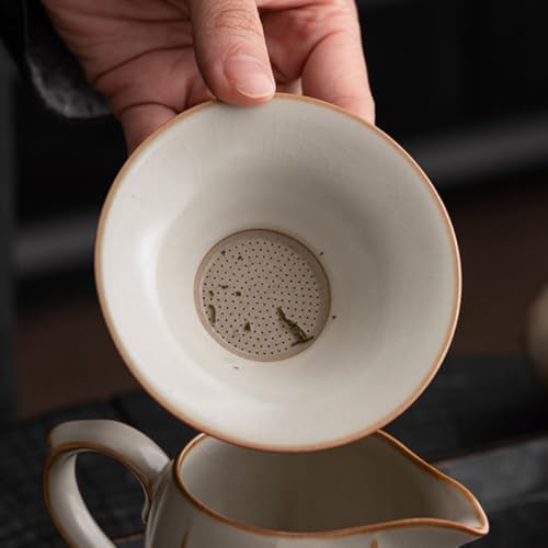 Alipis Ceramic Tea Strainer and Infuser Ru Kiln Porcelain Fine Mesh Filter with Base Small round Beige Tea Filter for Loose Leaf at Home - Image 4