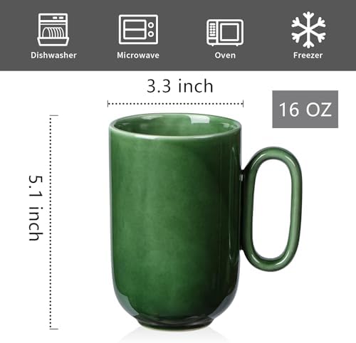 vicrays Ceramic Coffee Mug Set - 16 Ounce Large Stoneware Mug for Men Women - Unique Glazed Porcelain Mugs with Handle for Coffee Latte Tea Milk Cocoa - Set of 6 (Green) - Image 2