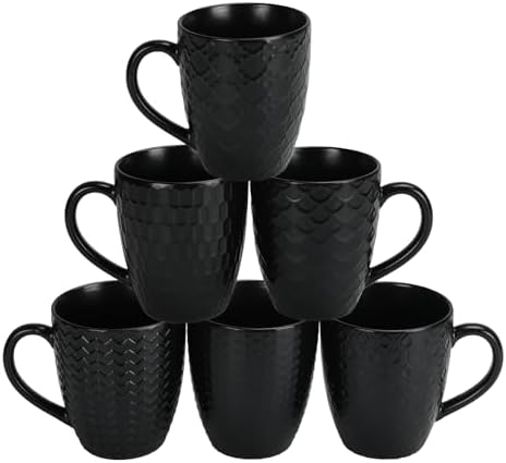 Schliersee 16 OZ Black Coffee Mugs Set of 6, Geometric Pattern Coffee Mug by Schliersee