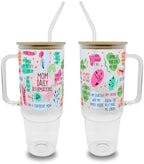 Sip-Sip Hooray! Mom Affirmation 40oz Glass Tumbler with Lid and Straw, Floral Mom Gift for Mother's Day Birthday, Iced Coffee Cup with Handle by Sip-SipHooray