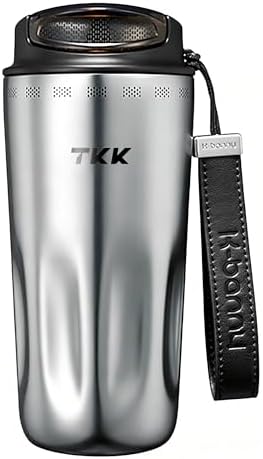 TKK 16oz Travel Coffee Mug, Ceramic Coated Interior, 316 Stainless Steel Liner, Leakproof Flip Lid, Vacuum Insulated Tumbler with Carry Strap, Reusable Cup for Hot & Cold Drinks by TKK
