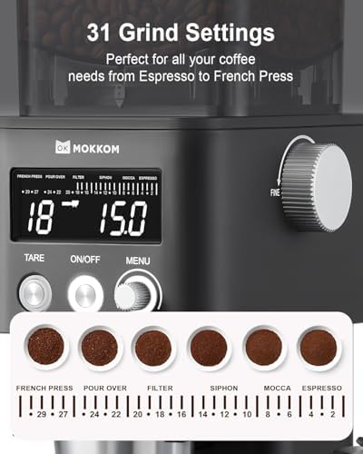 MOKKOM Conical Burr Coffee Grinder with Scale, 31 Settings for Espresso - Image 4