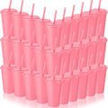Honeydak 30 Pack Reusable Plastic Tumblers with Lids and Straws 12oz Colorful Cold Drink Cups Bulk Travel Mug Leak Proof Party Iced Coffee Cups for Summer Party Birthday Gift (No Glitter,Pink) by Honeydak