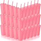 Honeydak 30 Pack Reusable Plastic Tumblers with Lids and Straws 12oz Colorful Cold Drink Cups Bulk Travel Mug Leak Proof Party Iced Coffee Cups for Summer Party Birthday Gift (No Glitter,Pink) by Honeydak