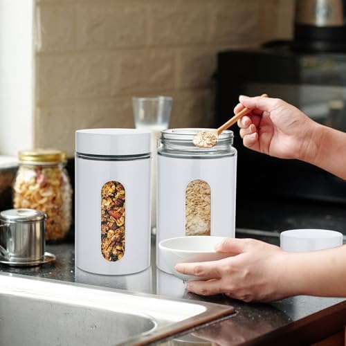Mimorou 6 Pack 32 oz Airtight Stainless Steel Kitchen Canisters, White - Image 5