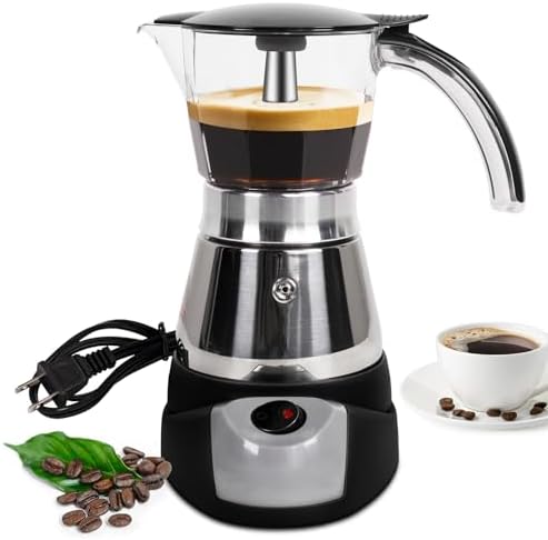 Electric Moka Pot 3-6 Cup 150-300ml Plastic Transparent Stovetop Espresso Maker Portable Stainless Steel Mocha Pot Percolator Italian Coffee Makers Greca Machine Cafe Classic for Home Camping by Theperfectcombinationofcoffeehomeandhealthylivingmakingeverydayadayofrituals