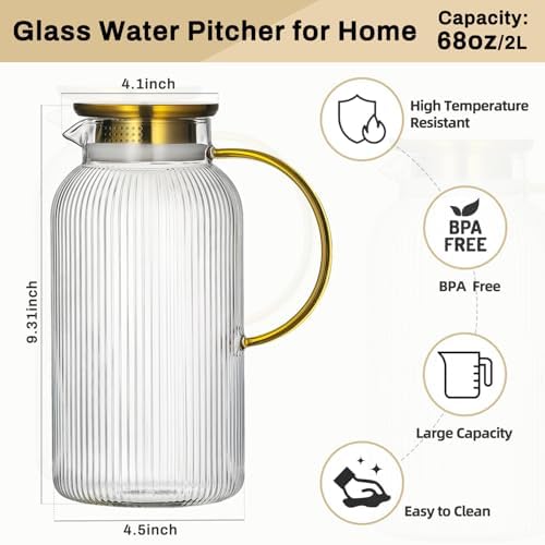 Buaic 2 PACK Glass Pitcher with Lid, 68 oz Glass Carafe with Silicone Base - Image 2