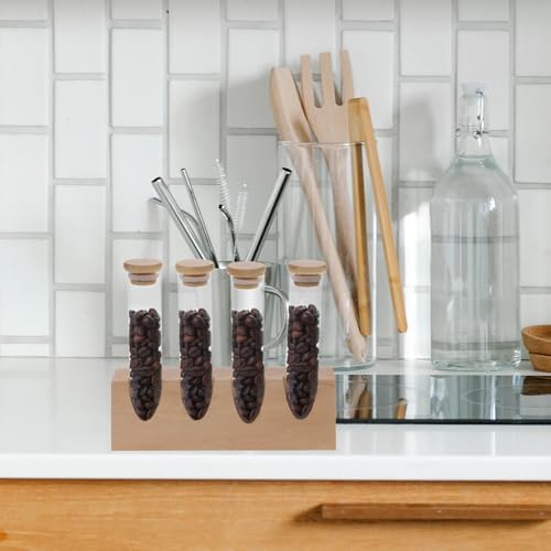 Glass Storage Tube with Wood Stand, Coffee Bean Display Jar - Image 6