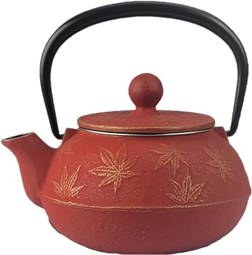 Iwachu 45664 Teapot Type 3 Maple Gold/Red Tea 0.32L Inner Enamel Nambu Ironware by Iwachu