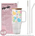 Sip-Sip Hooray! Conversation Heart Candy 40oz Glass Tumbler with Lid - Image 2
