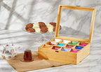 Natural Bamboo Tea Storage Organizer, Clear Acrylic Top, 12 Compartments - Image 6