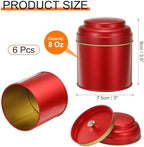 uxcell 6 Pcs Tea Tins Canister with Airtight Double Lids, 8 oz Small Round Tin Can Box, Kitchen Canister Containers for Loose Tea Coffee Candy Spices, Red - Image 2
