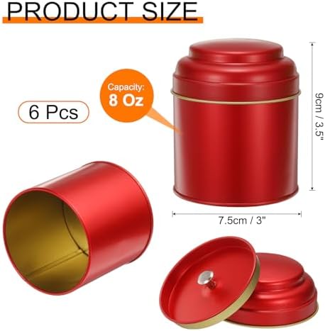 uxcell 6 Pcs Tea Tins Canister with Airtight Double Lids, 8 oz Small Round Tin Can Box, Kitchen Canister Containers for Loose Tea Coffee Candy Spices, Red - Image 2