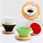 Ceramics V Shape Brewing Coffee Filter Cup For Pour Over Barista 60 Degree Dripper Cone Drip Funnel(YELLOW SET) - Image 2