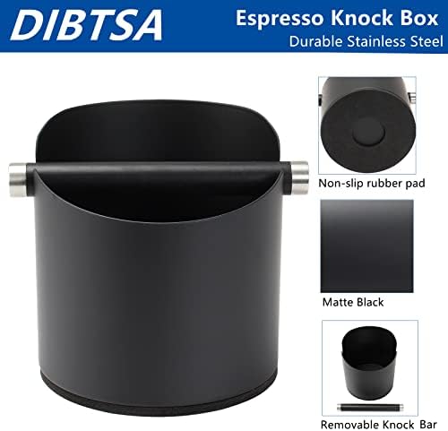 DIBTSA Large Size Coffee Knock Box, Espresso Knock Box Stainless Steel Espresso Machine Accessories with Removable Knock Bar and Non-Slip Base Coffee Grounds Container Bin (Black) - Image 3