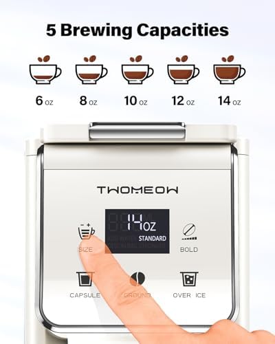 Coffee Maker Hot & Iced With Bold Setting,Single Serve Coffee Maker For K Cup And Grounds,52 Oz Removable Water Tank,6-14 Oz Brew Sizes,One Cup Kcup Coffee Machine With Reusable Filter, White - Image 4