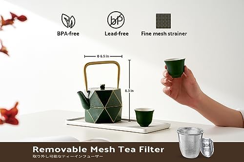 Toptier Cast Iron Teapot, Stovetop Safe Japanese Cast Iron Tea Kettle, Diamond Design Tea Pot with Removable Infuser for Loose Tea, 54 Ounce (1600 ml), Dark Green - Image 4
